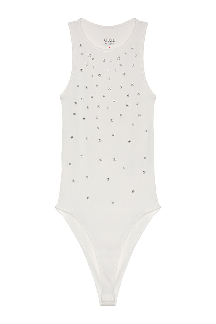 Taş Aksesuarlı Halter Yaka Bodysuit Ekru