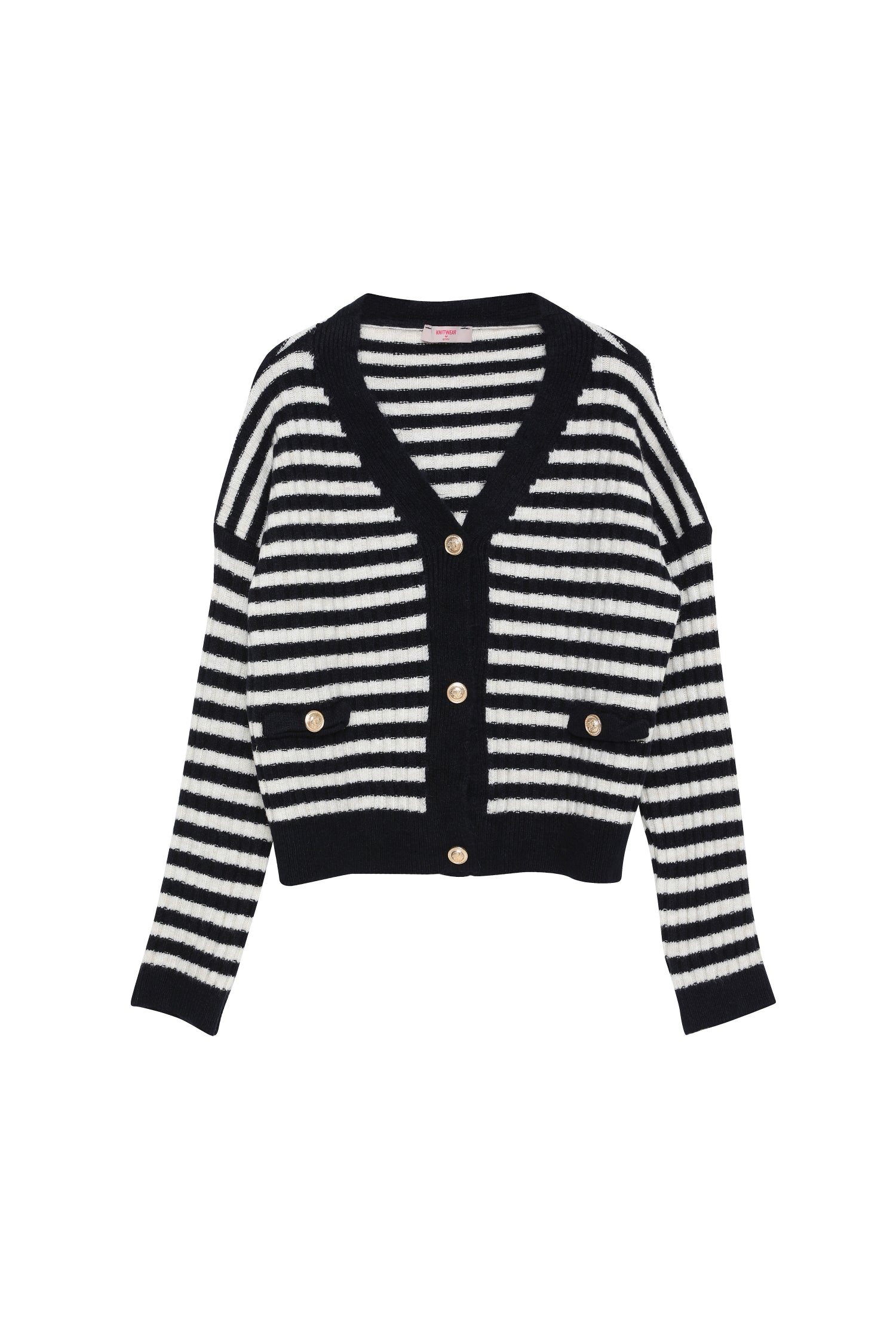 Button Detailed Striped Cardigan Navy Blue