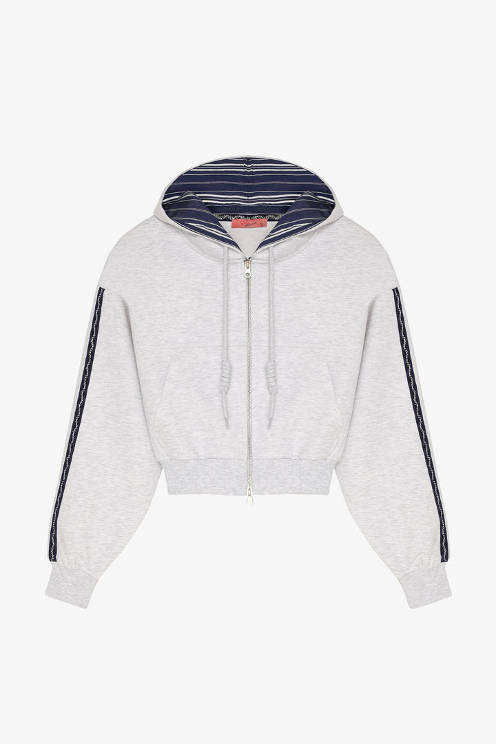 Kapüşon Garnili Fermuarlı Sweatshirt Karmelanj