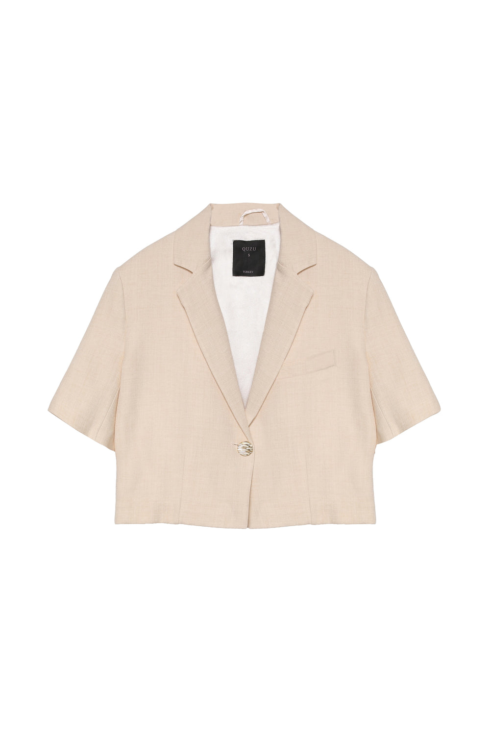 Vatkalı Crop Blazer Ceket Naturel