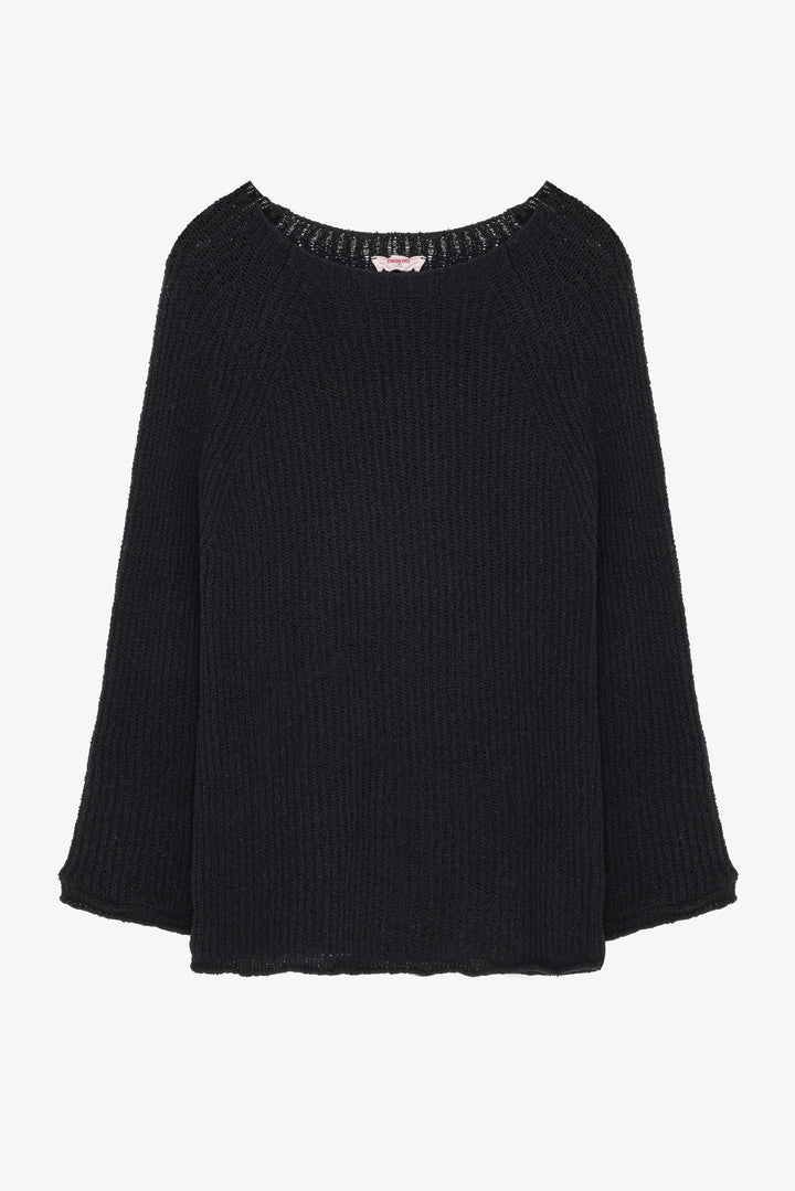 Kayık Yaka Oversize Triko Kazak Siyah