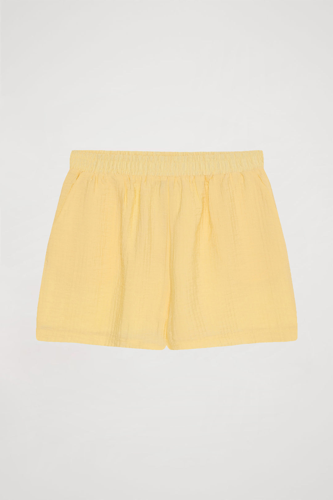 Beli Lastikli Dokulu Basic Mini Şort Sarı