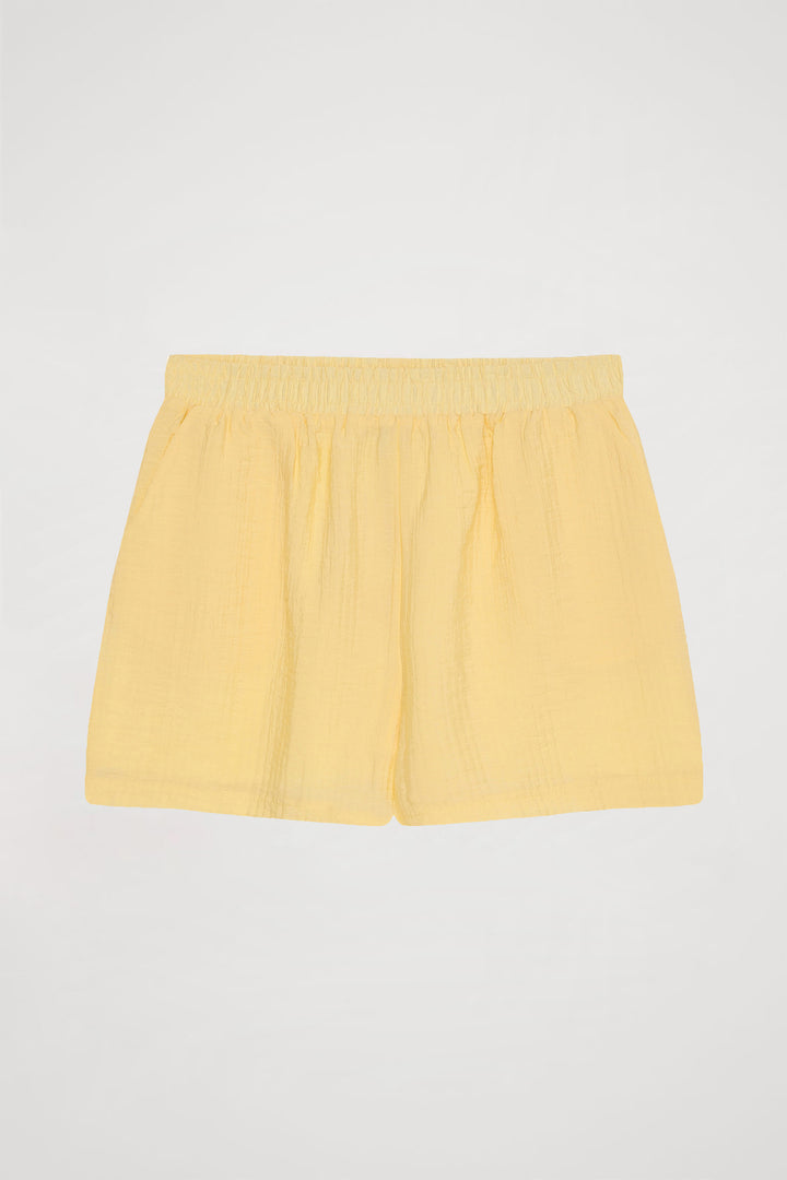 Beli Lastikli Dokulu Basic Mini Şort Sarı