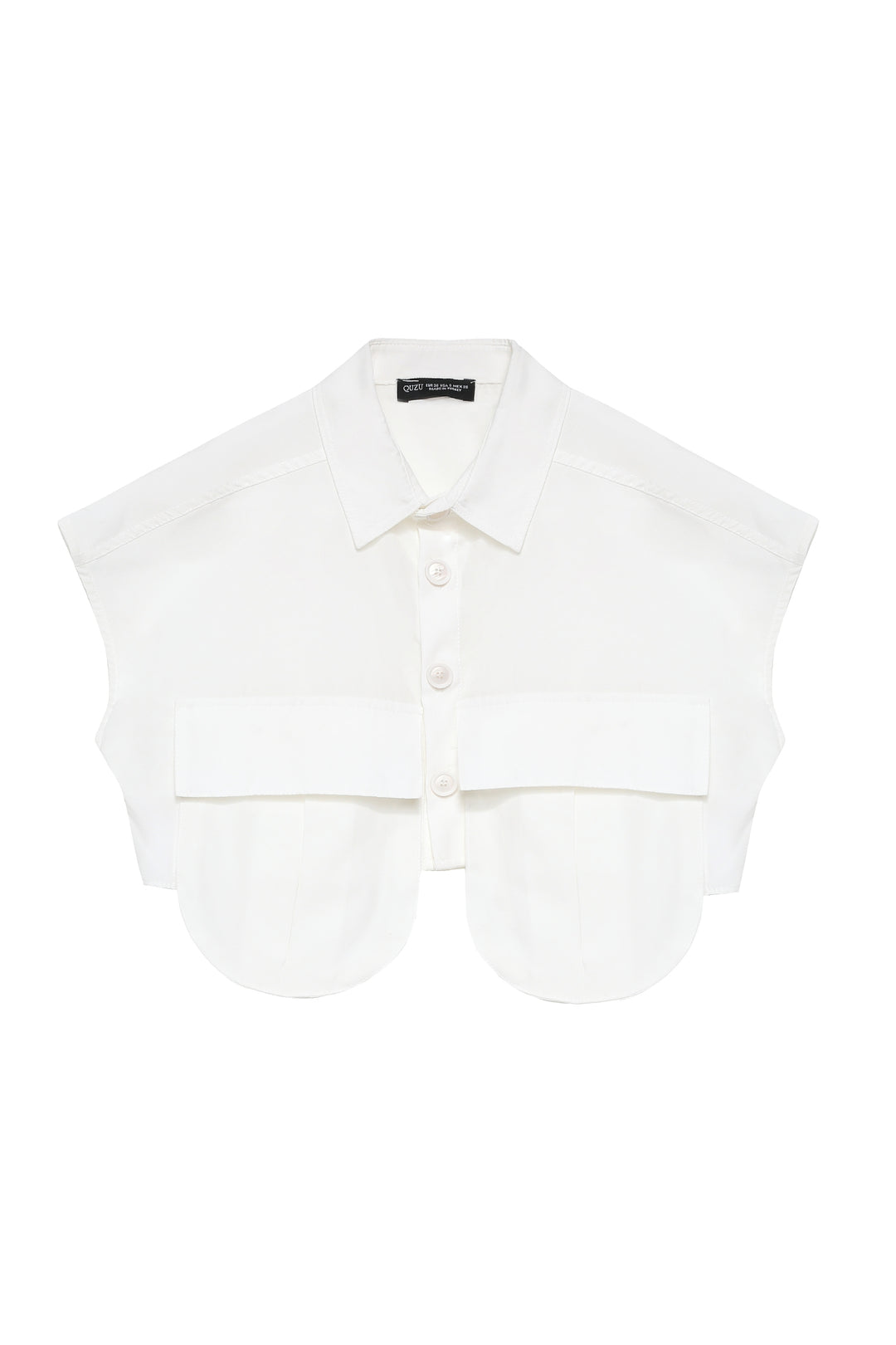 Kargo Cepli Kolsuz Crop Gömlek Ekru