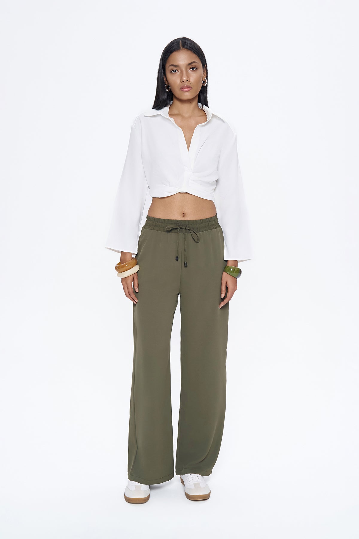 Elastic Waist Crop Shirt White