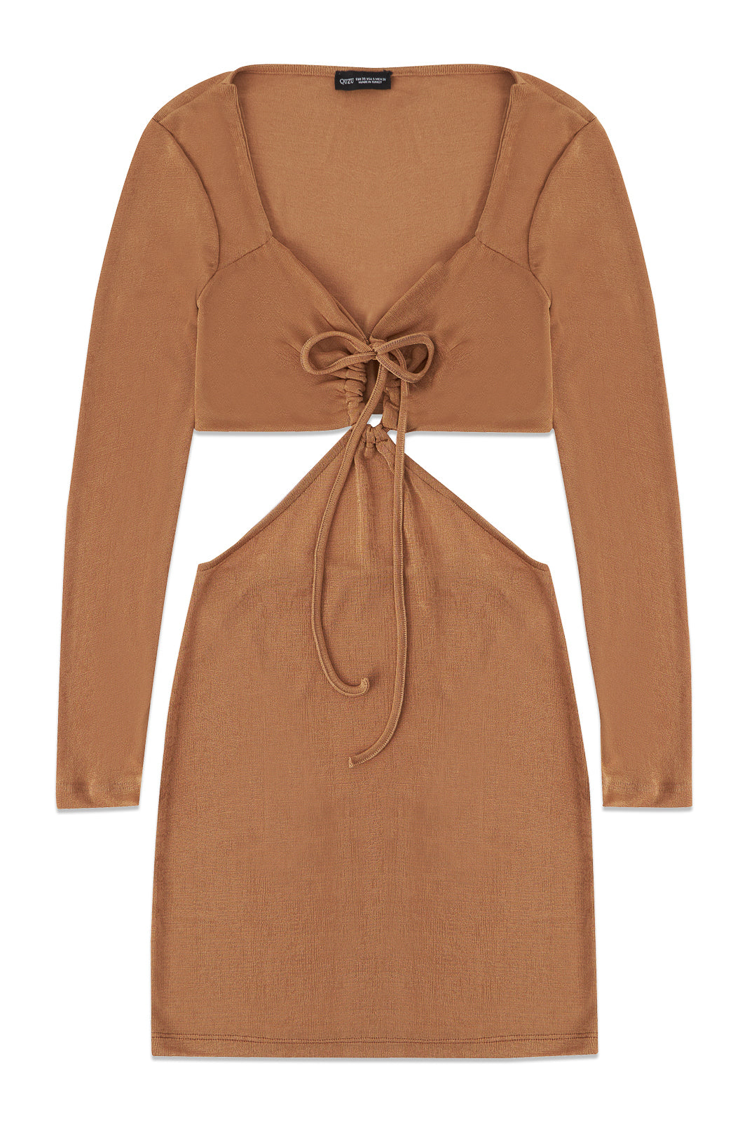 Cut Out Tie Mini Dress Camel