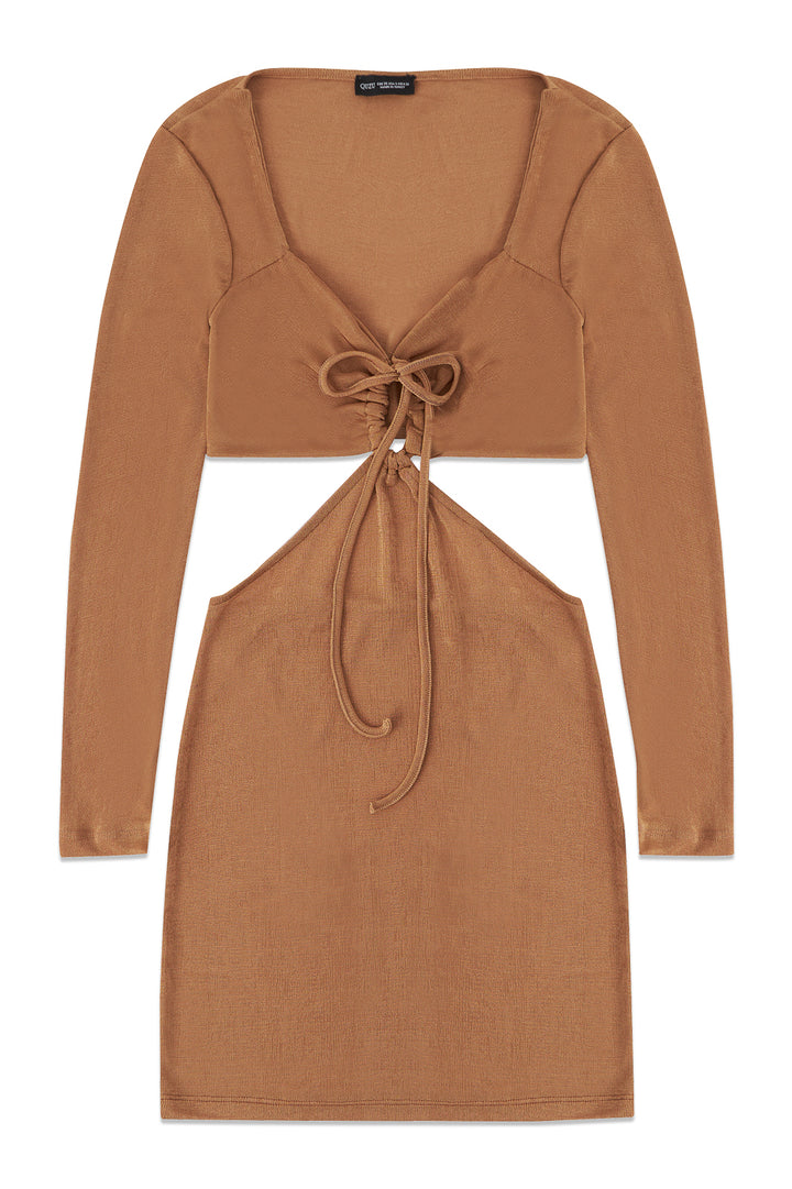 Cut Out Tie Mini Dress Camel