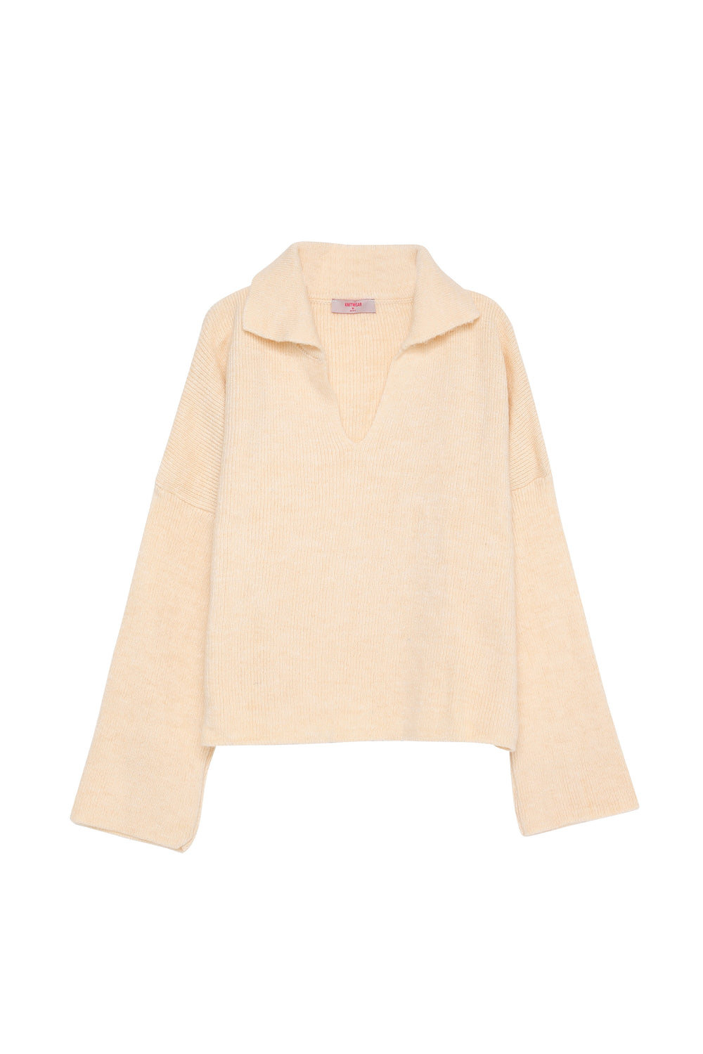 Shirt Collar Crop Sweater Cream