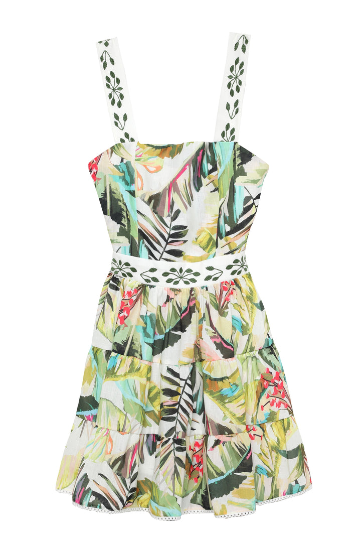 Floral Patterned Backless Mini Dress Green