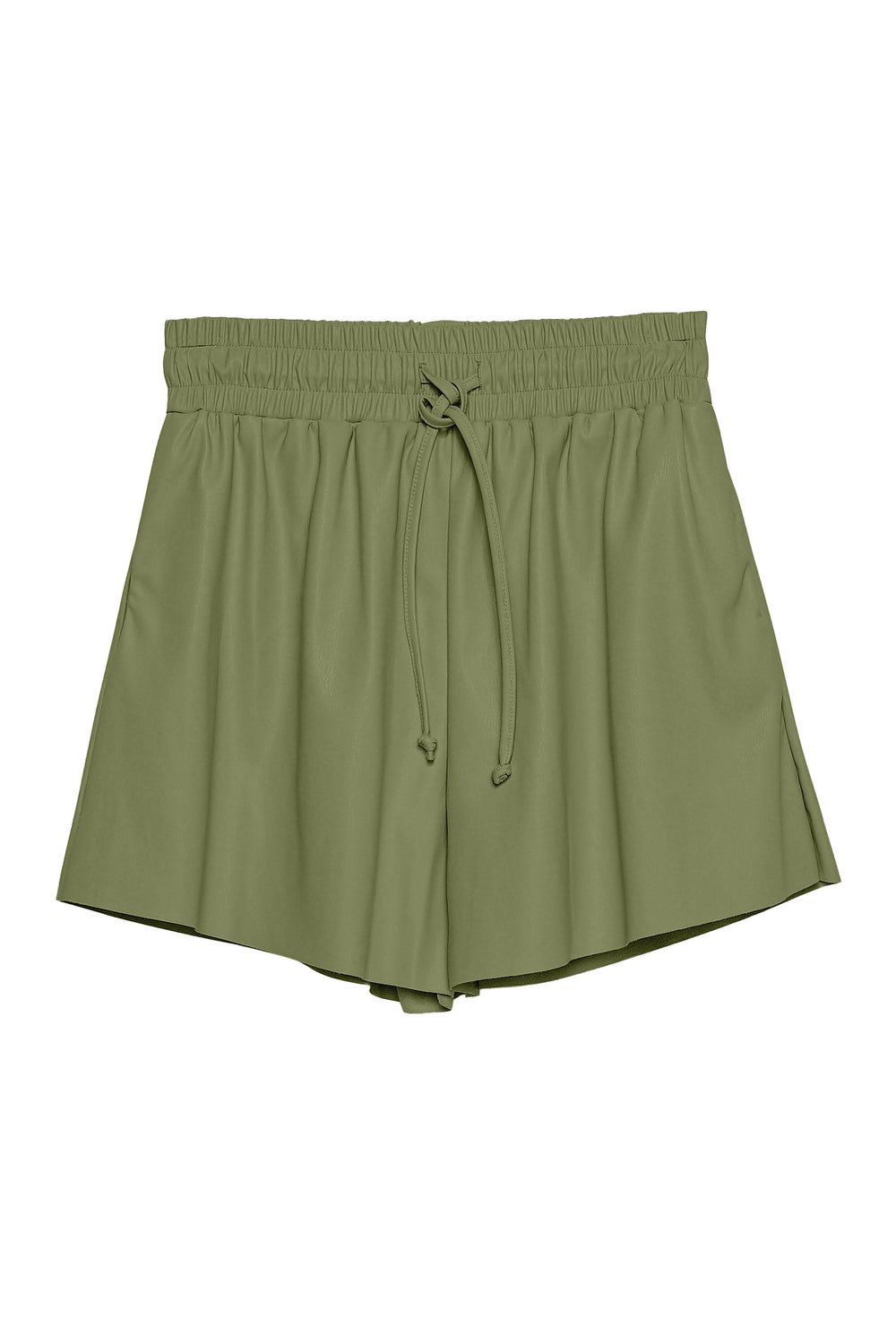 Elastic Waist Leather Mini Shorts Khaki