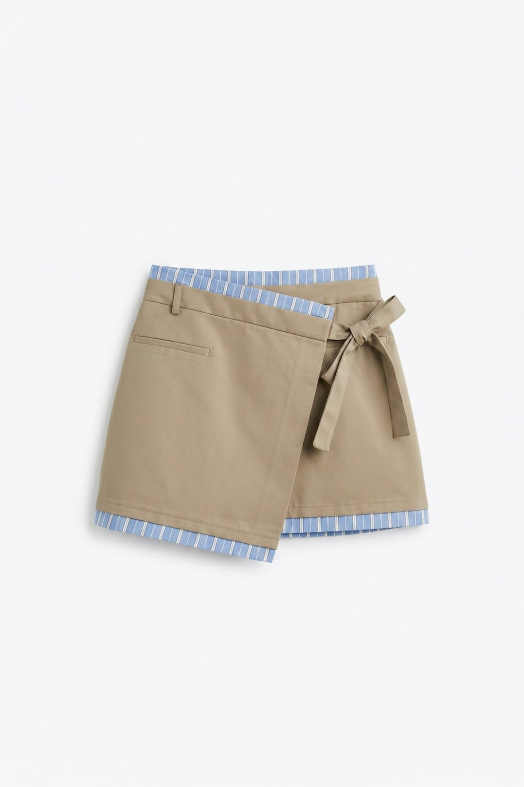 Çizgili Şeritli Asimetrik Mini Etek Bej