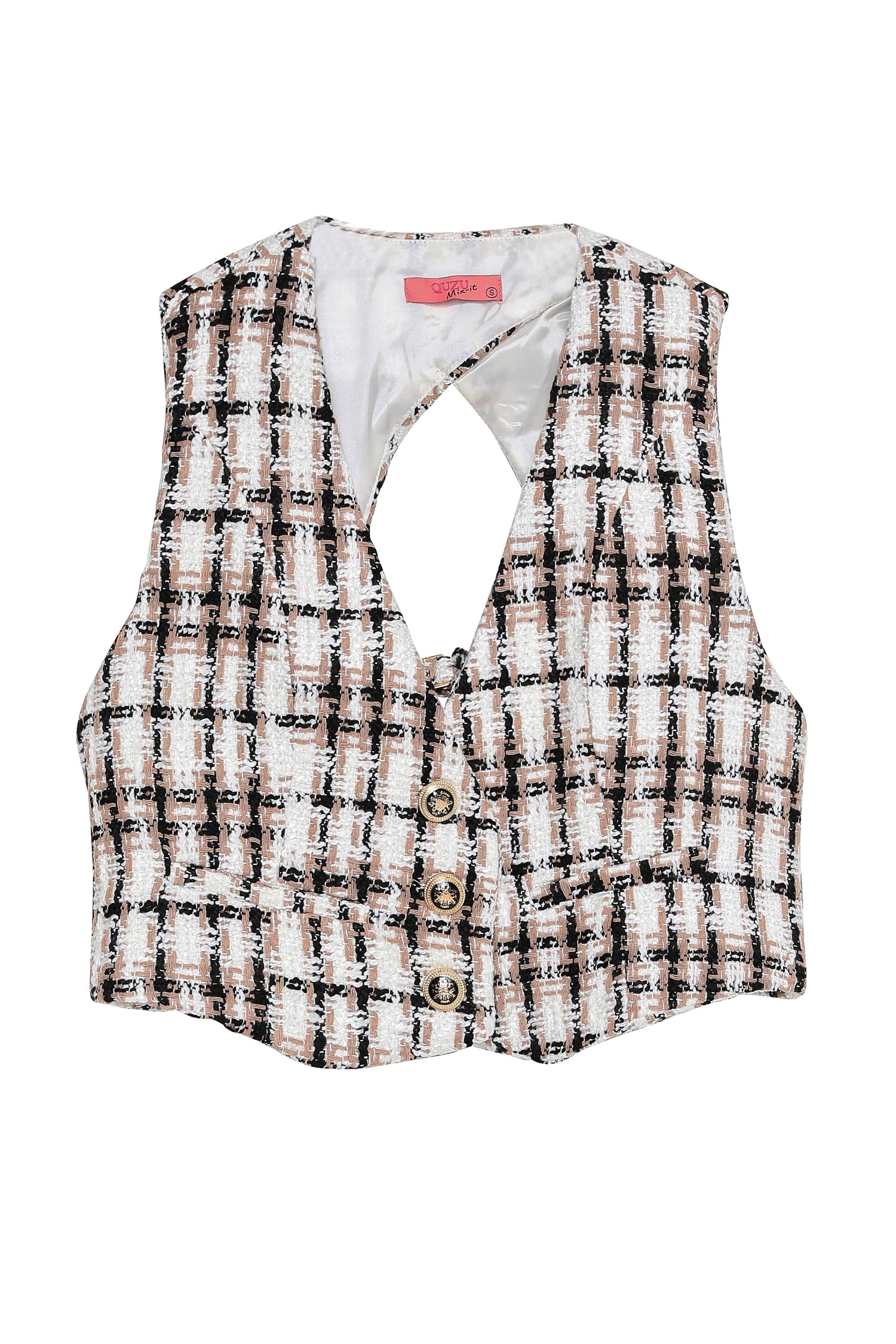 Low-Rise Tweed Vest Jacket Beige