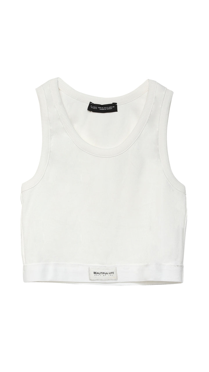 Ribbed Halter Neck Crop Blouse Ecru