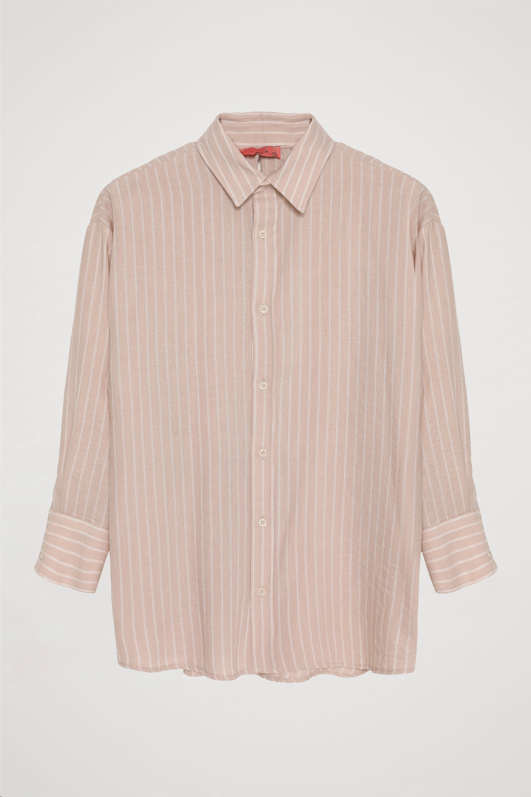 Sırtı Fiyonk Bağlamalı Çizgili Gömlek Bej