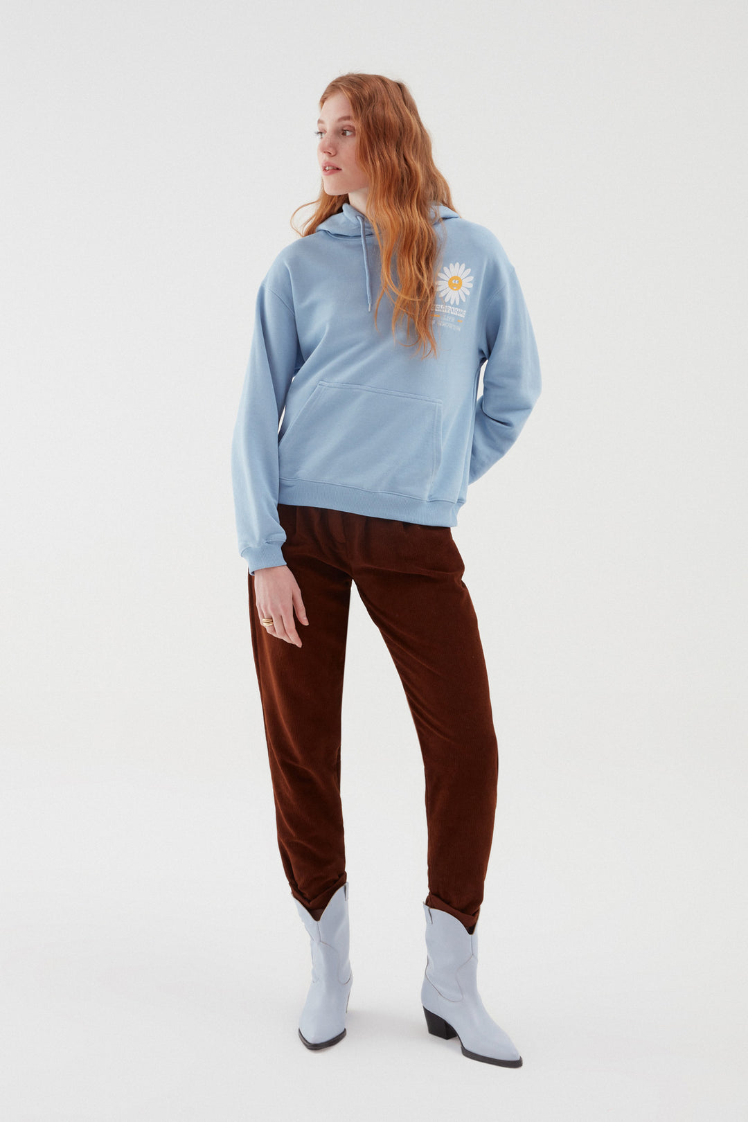 Papatya Baskılı Sweatshirt Bebe Mavi