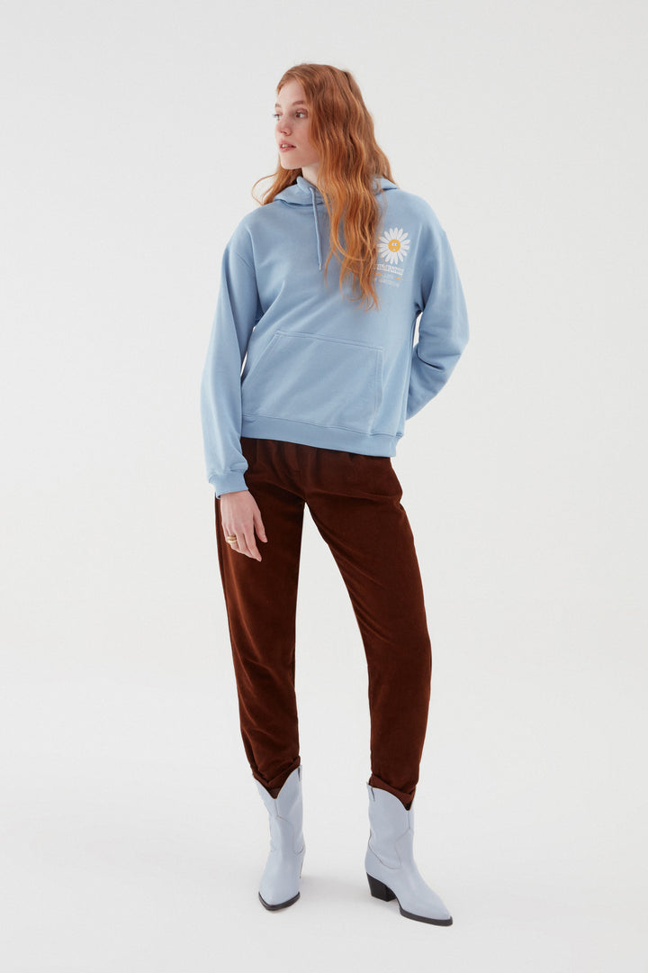 Papatya Baskılı Sweatshirt Bebe Mavi