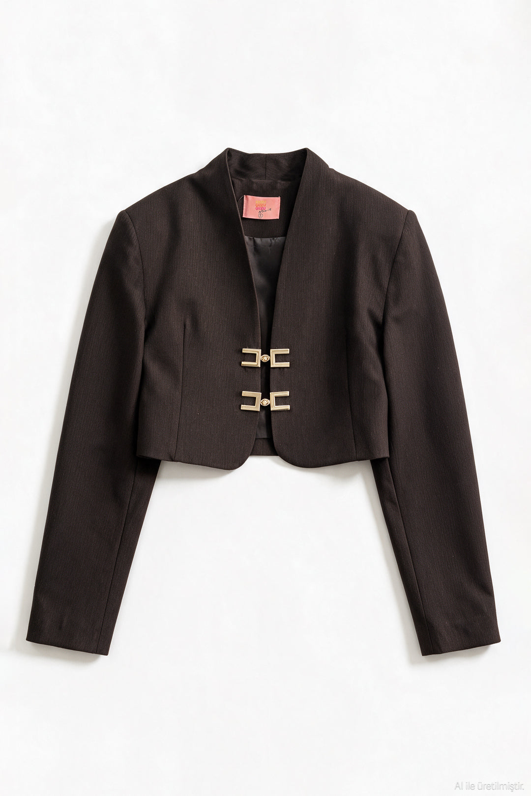 Gold Tokalı Crop Blazer Ceket Kahverengi