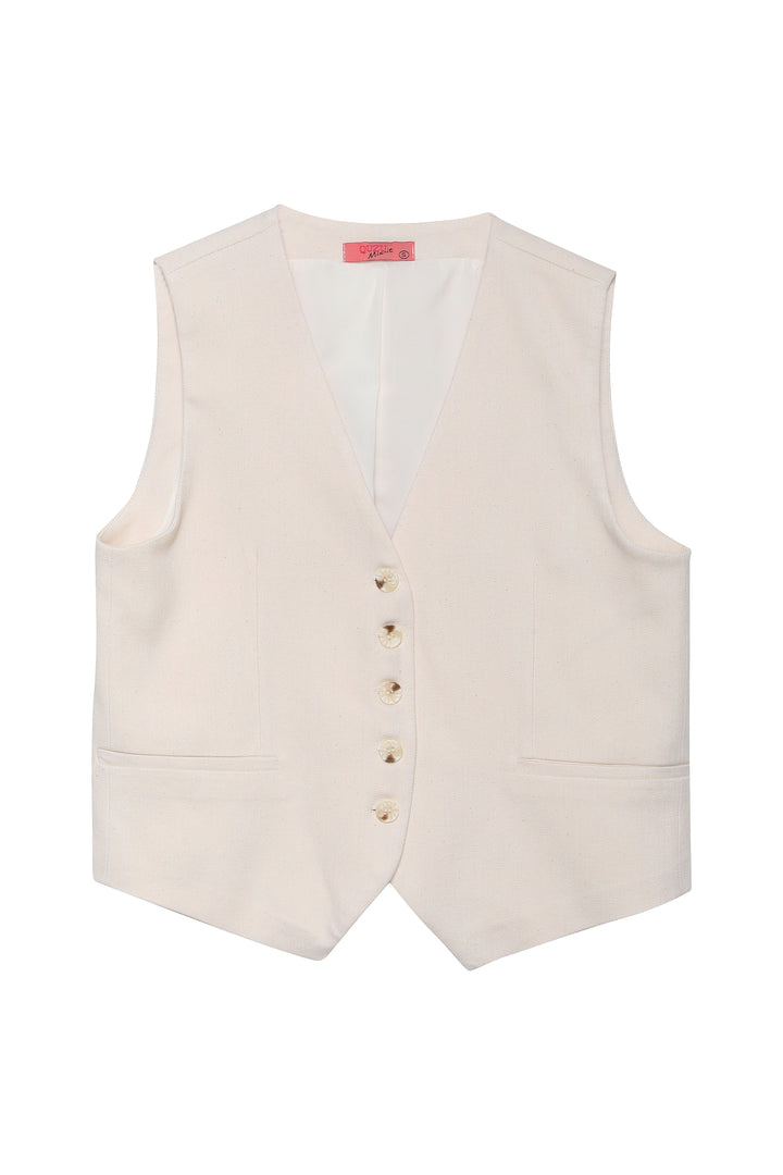 Pens Detaylı Düğmeli Yelek Ceket Naturel
