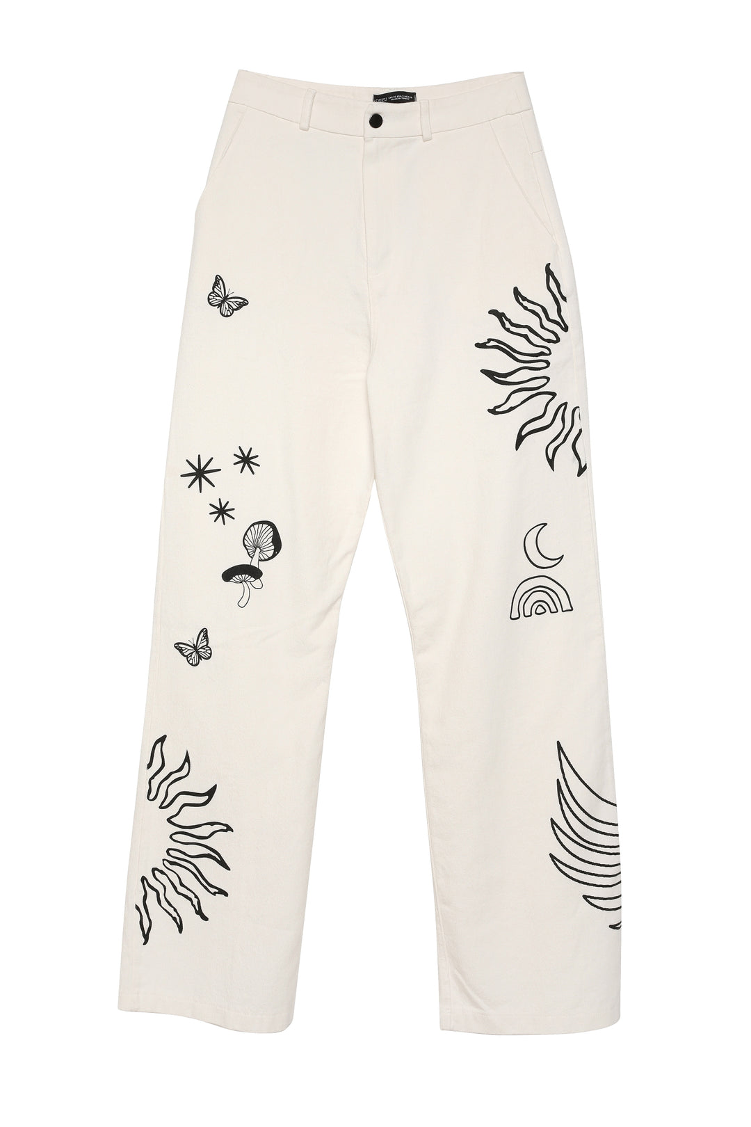 Patterned High Waist Gabardine Trousers Ecru