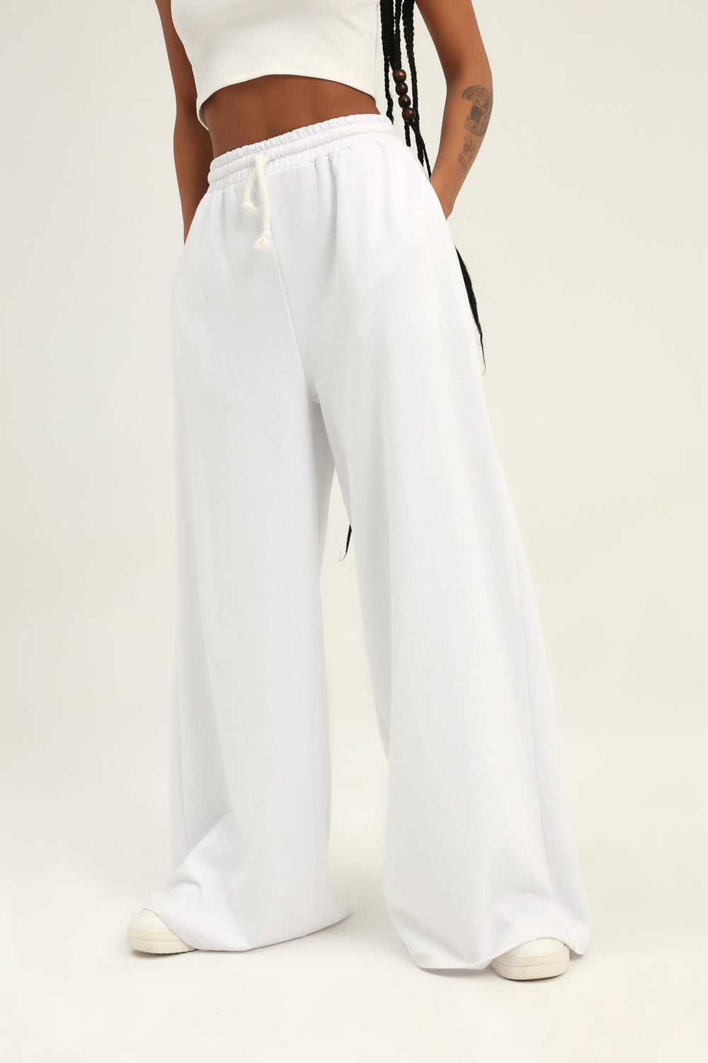 Elastic Waist Wide Leg Tracksuit White