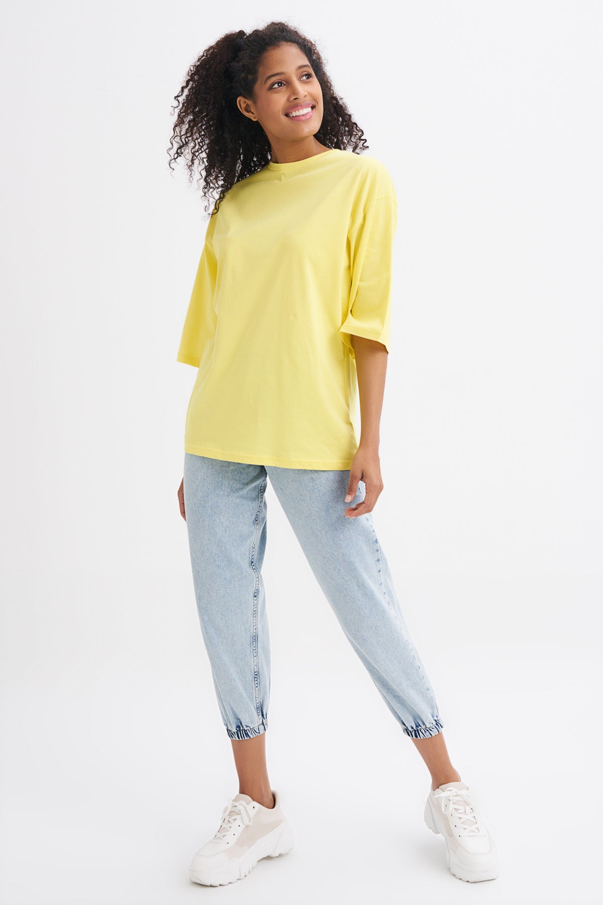 Trojan Sleeve Basic Oversize T-Shirt Yellow