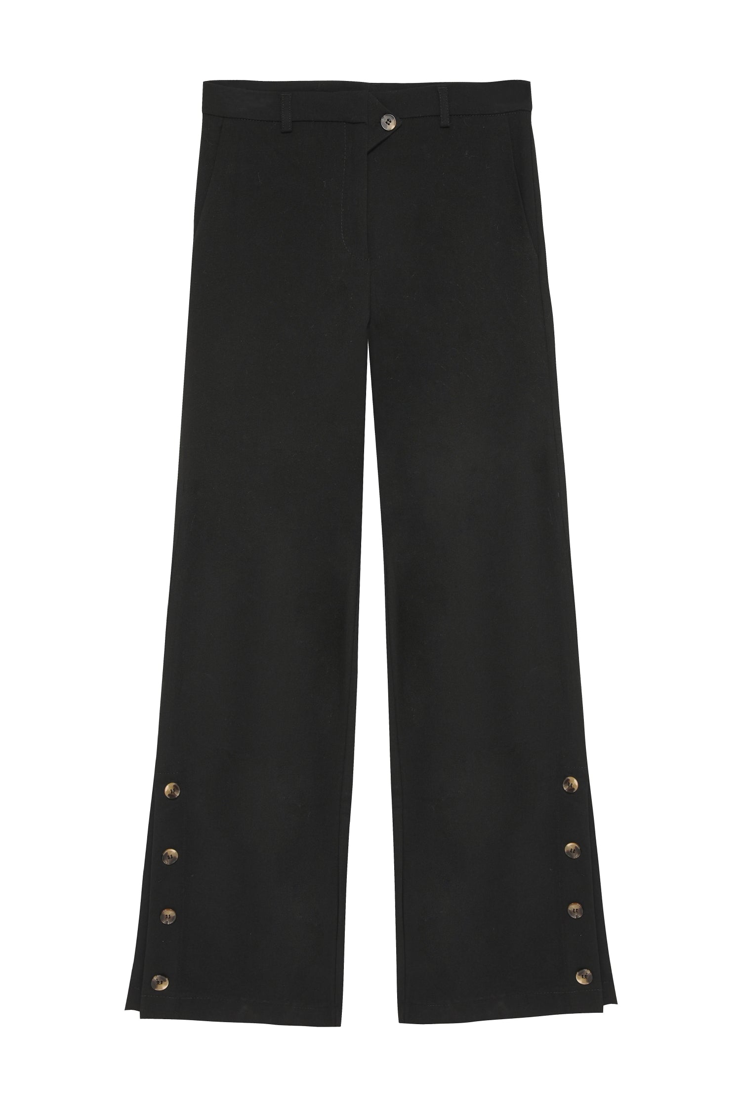 Button Detailed High Waist Trousers Black