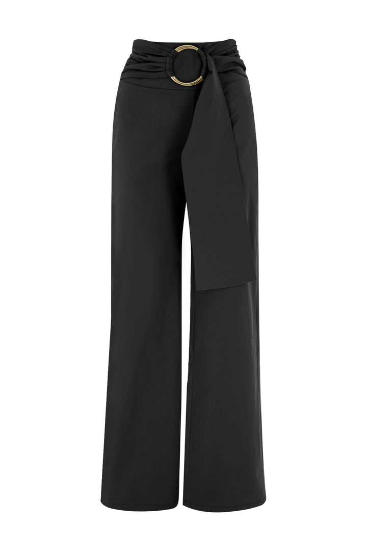 Toka Detaylı Yüksek Bel Bol Pantolon Siyah