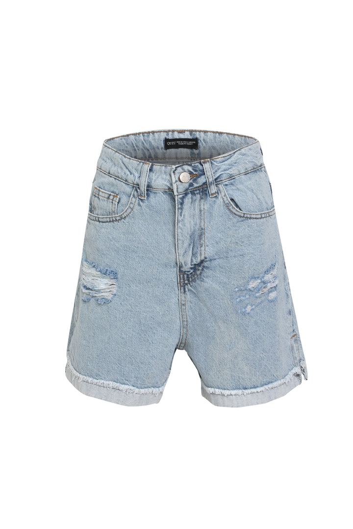 Ripped Detailed Denim Shorts Blue