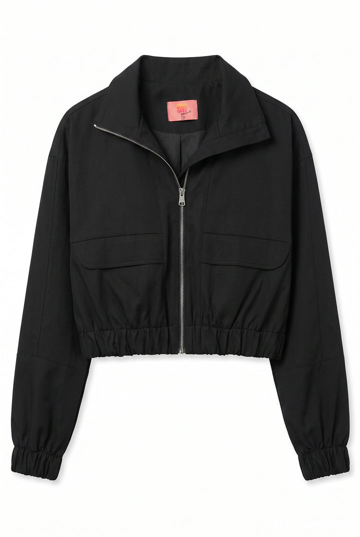 Beli Lastikli Cepli Bomber Ceket Siyah