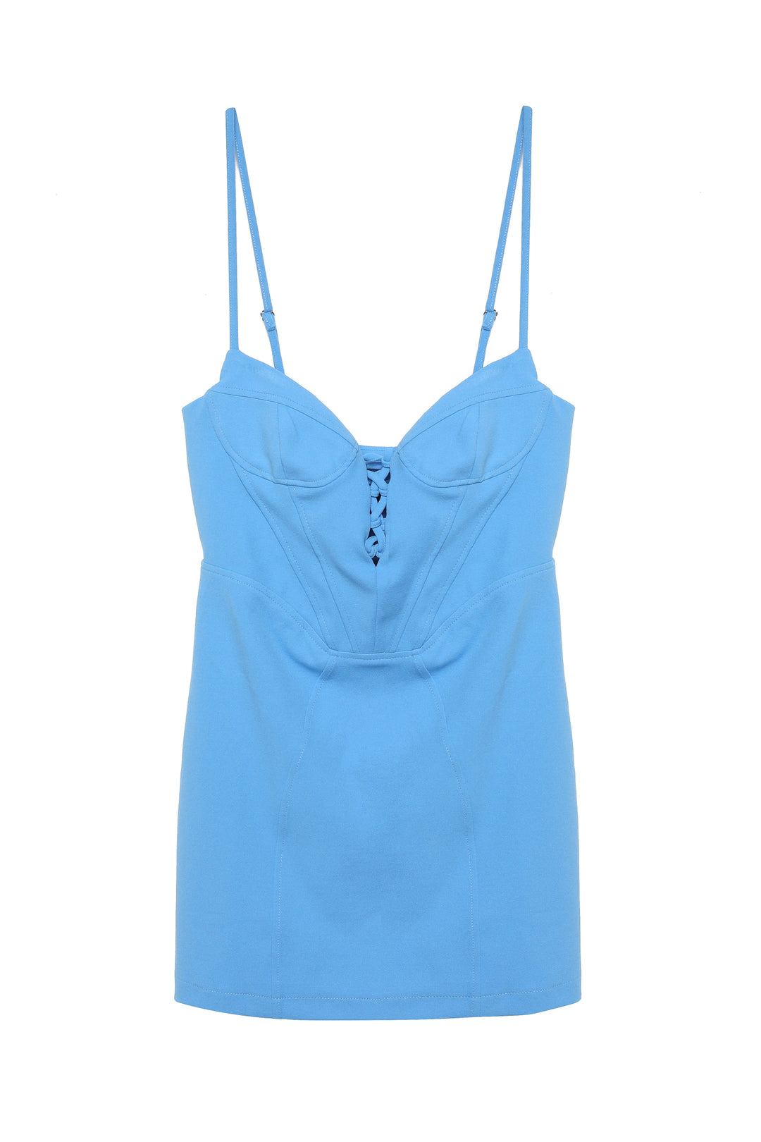 Askılı Önden Bağlamalı Mini Elbise Mavi