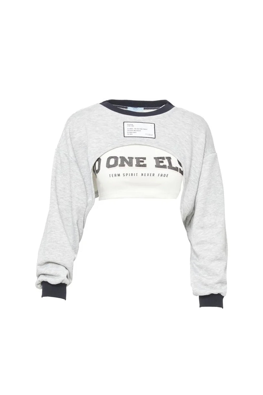 Atlet Detaylı Baskılı Crop Sweatshirt Gri