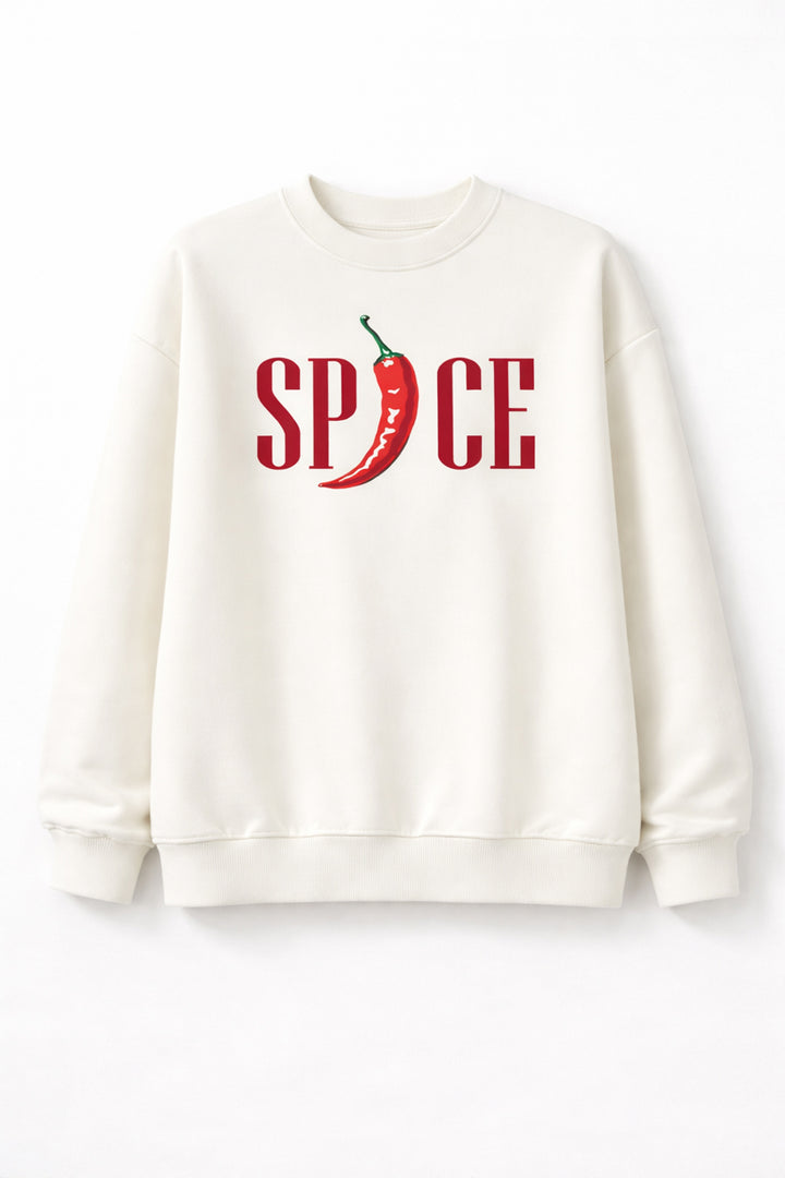 Spice Baskılı Oversize Sweatshirt Ekru