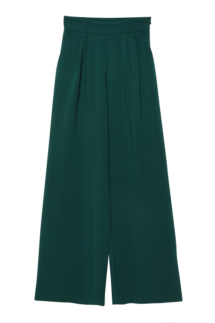 High Waist Wide Leg Trousers Dark Green