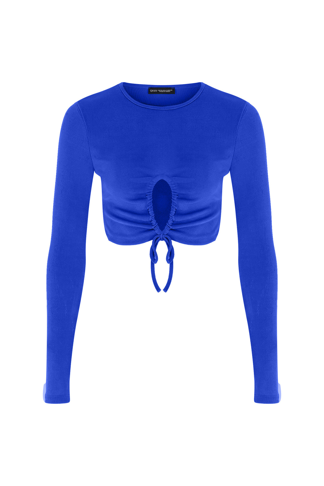 Dekolte Detaylı Crop Bluz Mavi