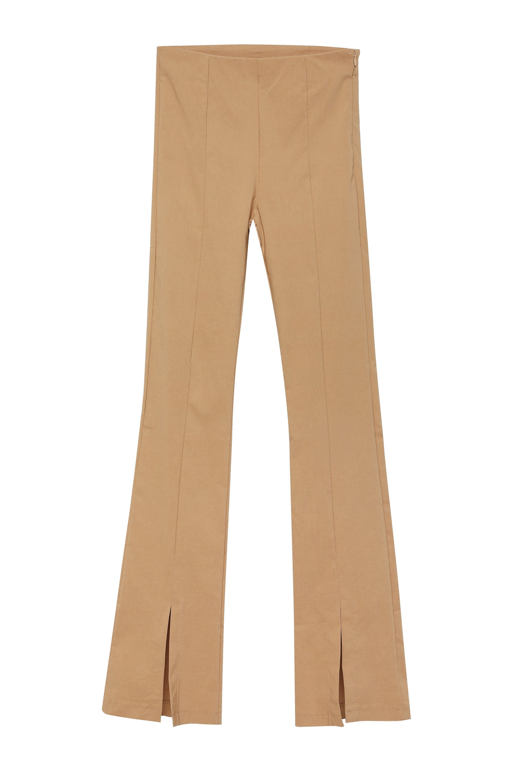 Side Zipper High Waist Trousers Beige