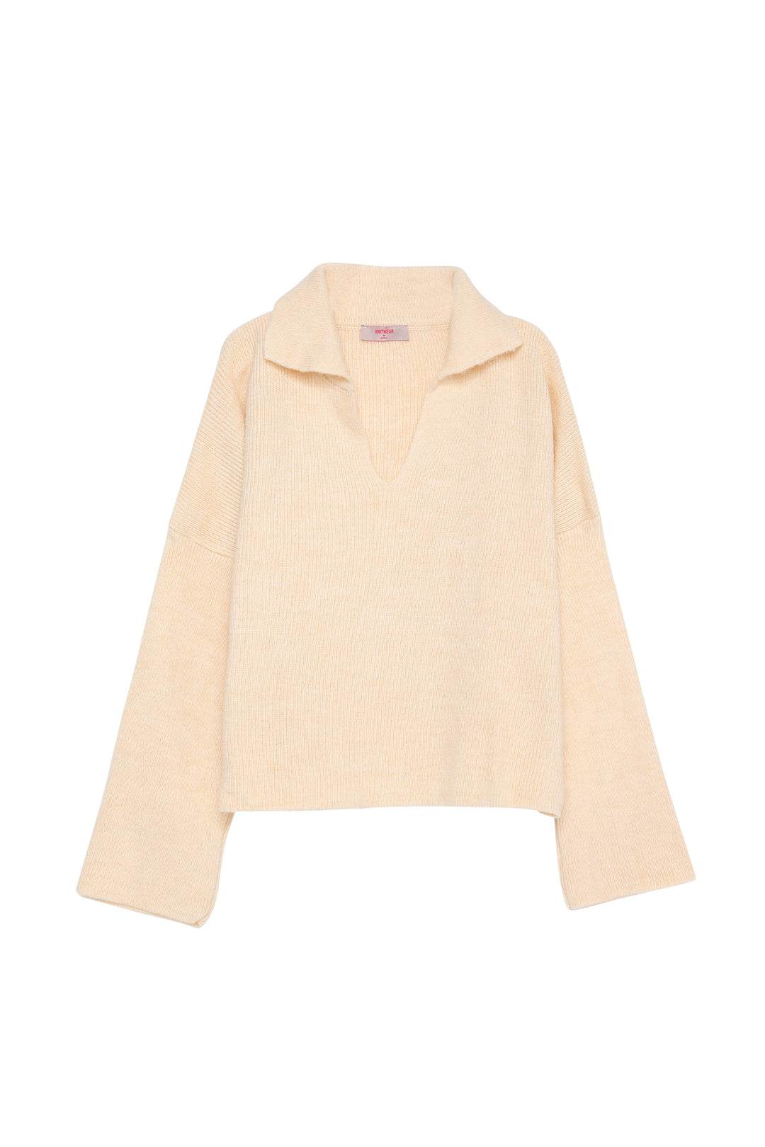 Shirt Collar Crop Sweater Cream
