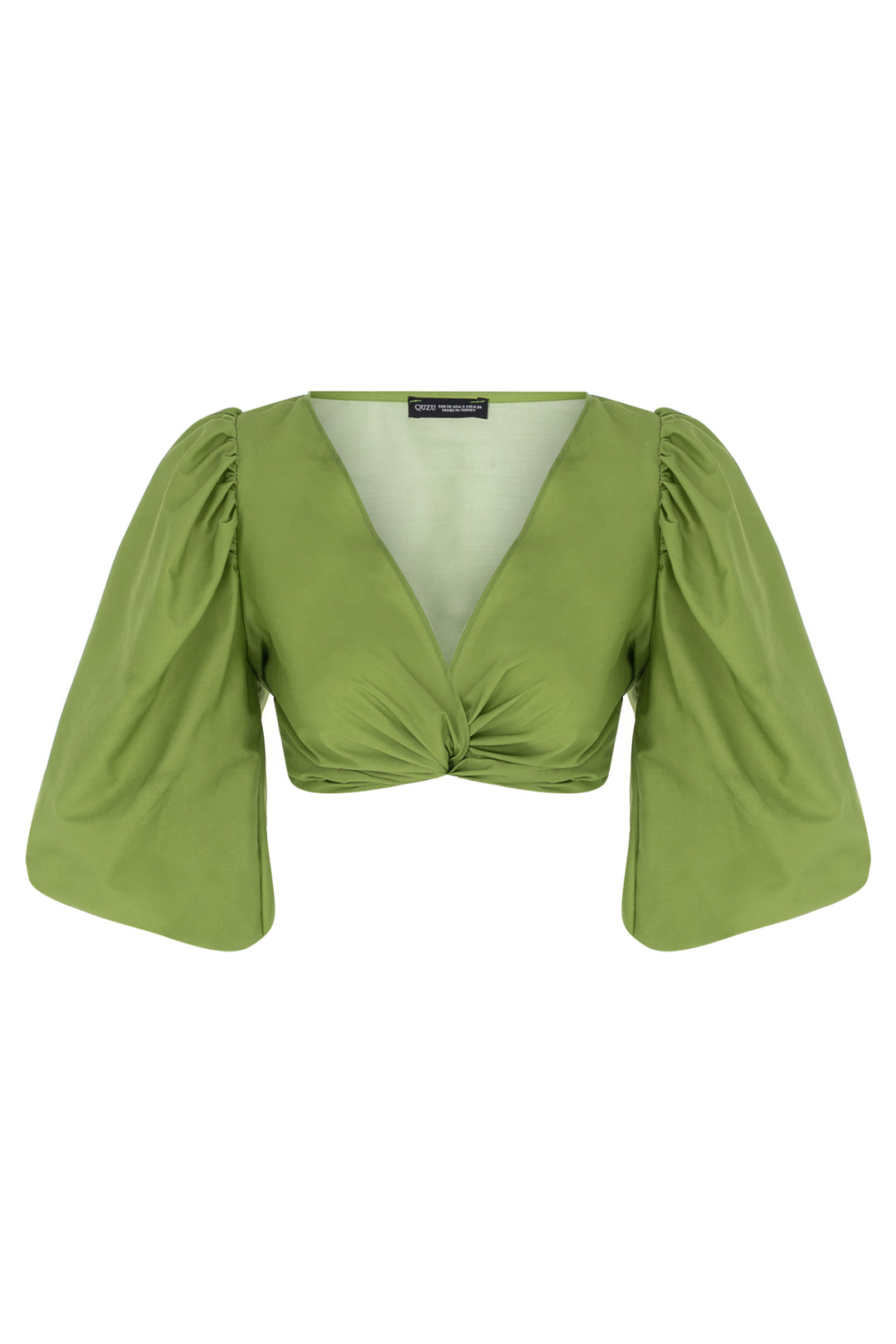 Karpuz Kol Düğüm Detaylı Crop Bluz Yeşil