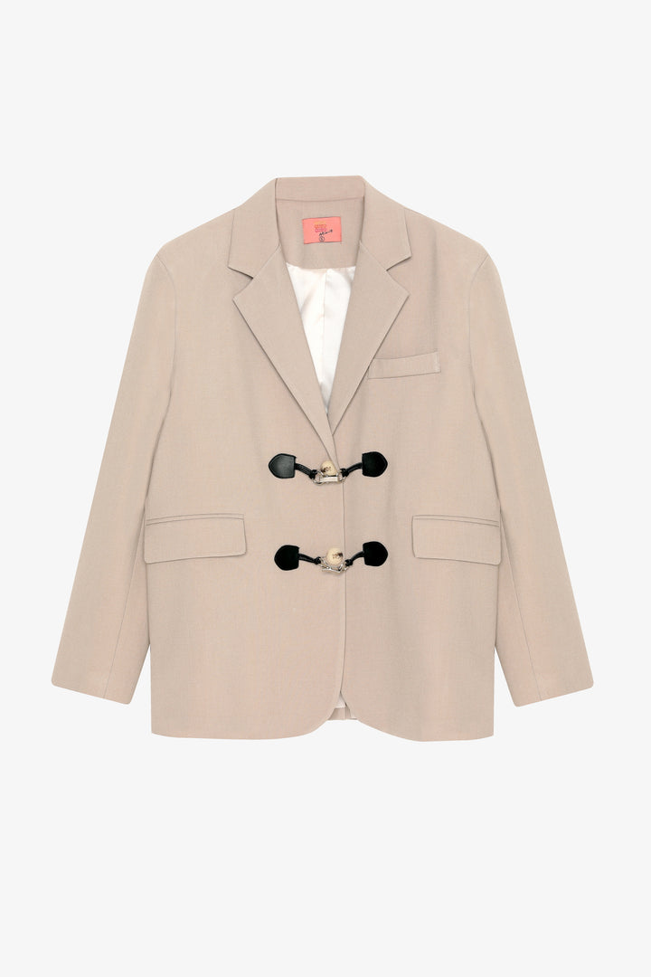 Toka Aksesuarlı Oversize Blazer Ceket Bej