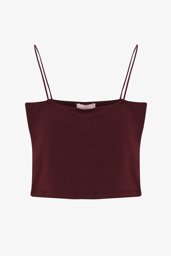 Modal Askılı Crop Basic Atlet Bordo
