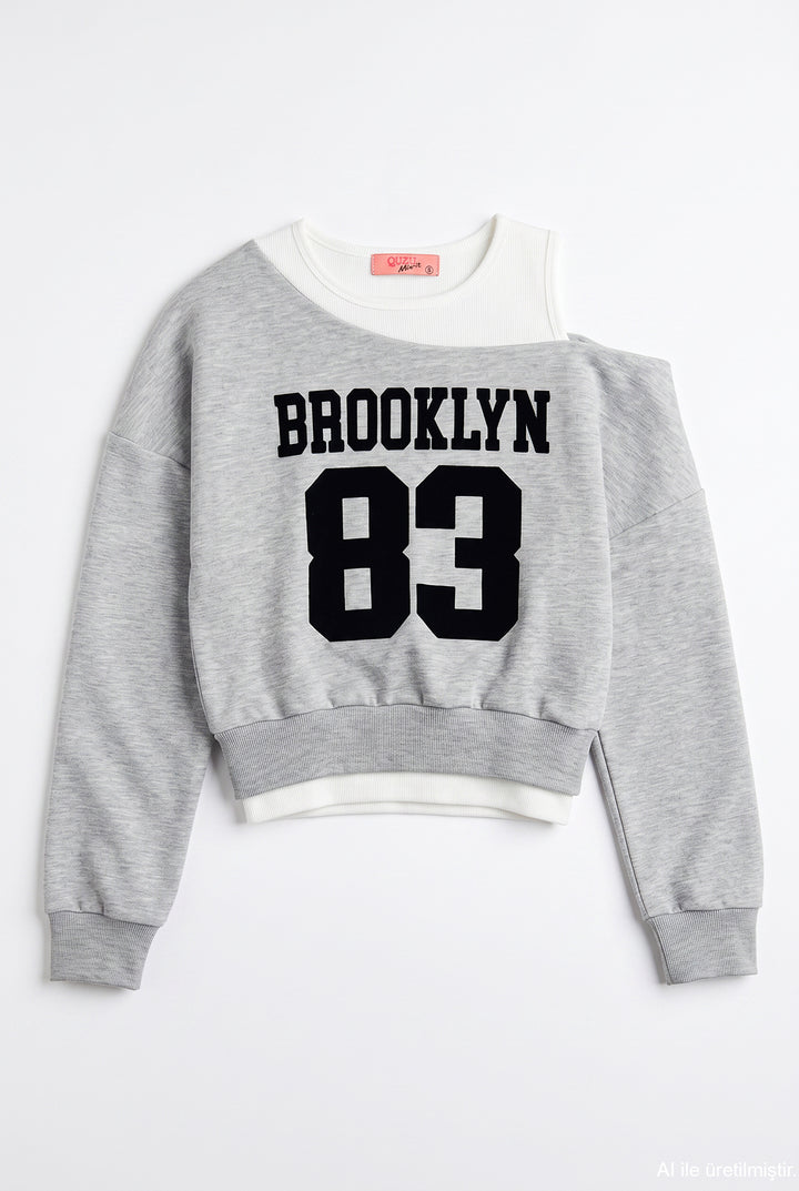 Atlet Detaylı Asimetrik Sweatshirt Grimelanj