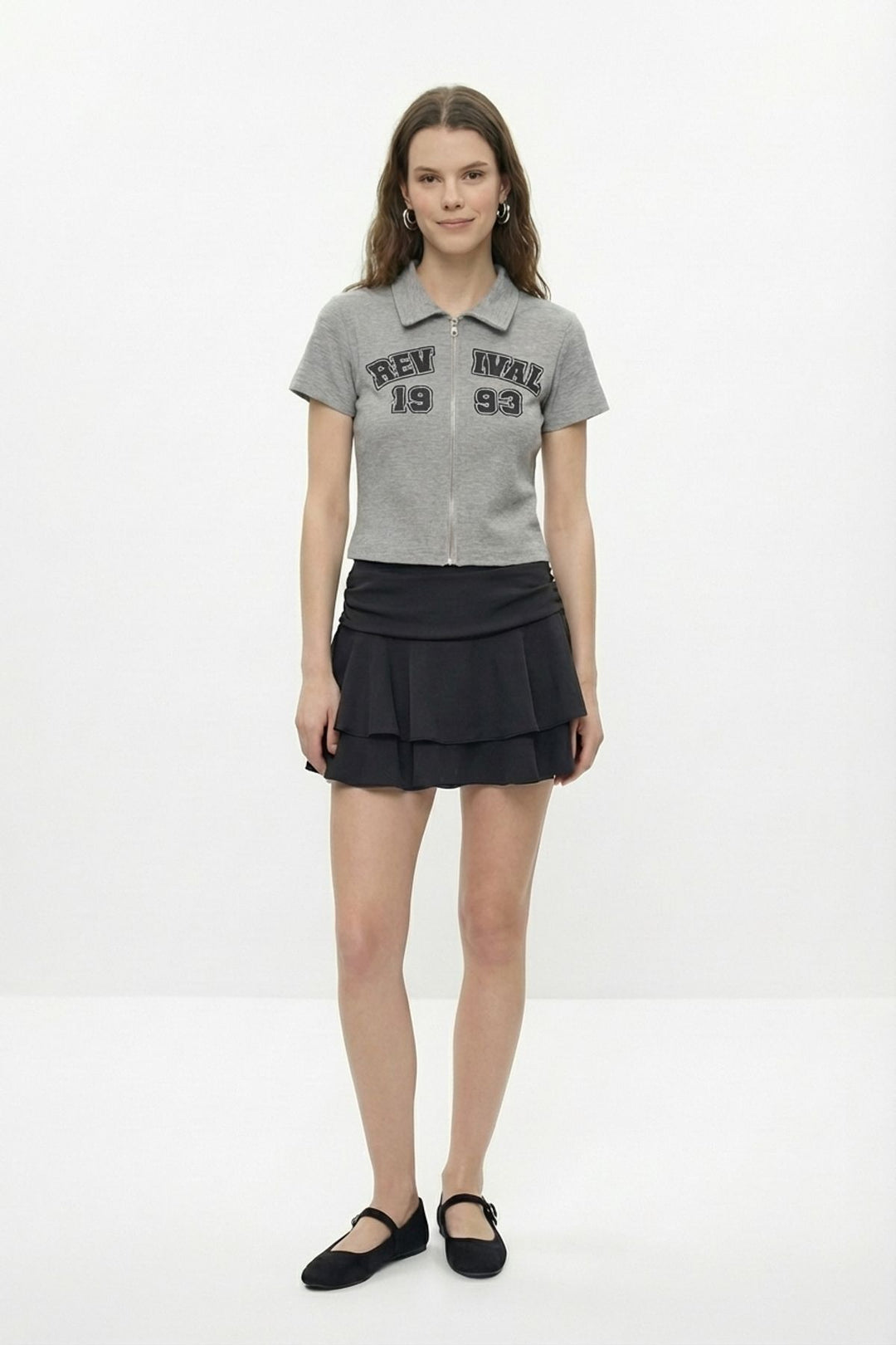 Fermuarlı Baskılı Polo Yaka Tişört Grimelanj