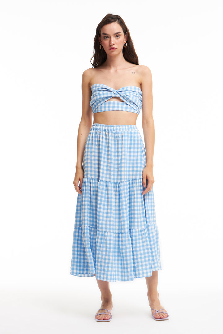 Plaid Knot Detailed Crop Blouse Blue