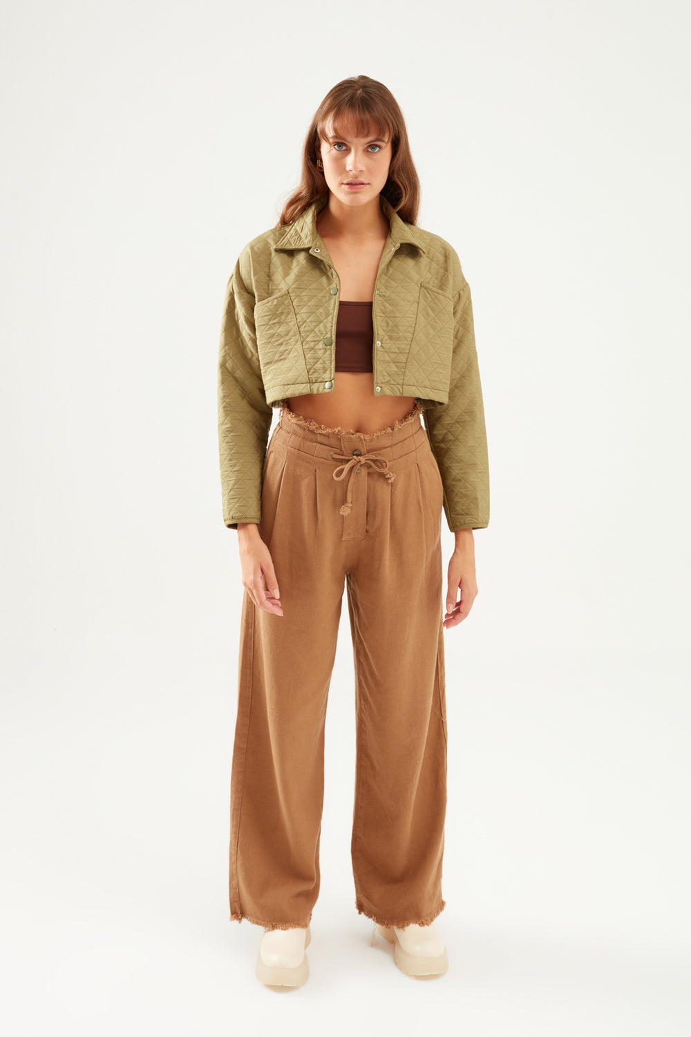 Quilted Crop Jacket Khaki