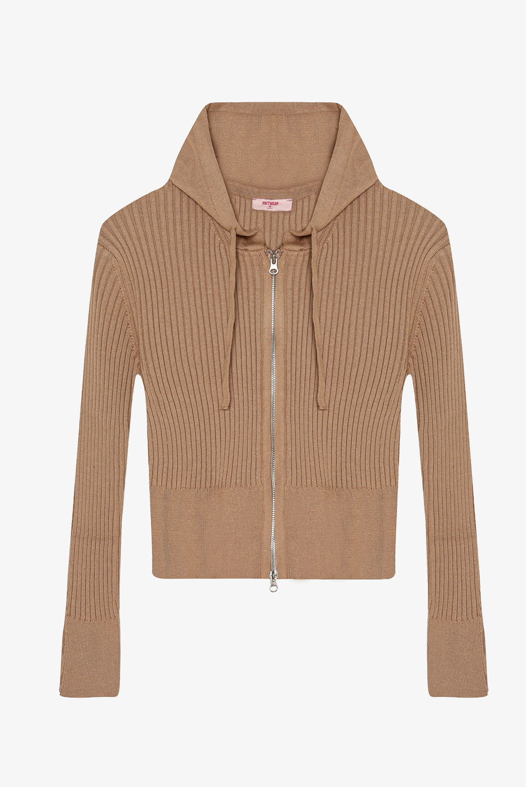 Fermuarlı Kapüşonlu Triko Hırka Vizon