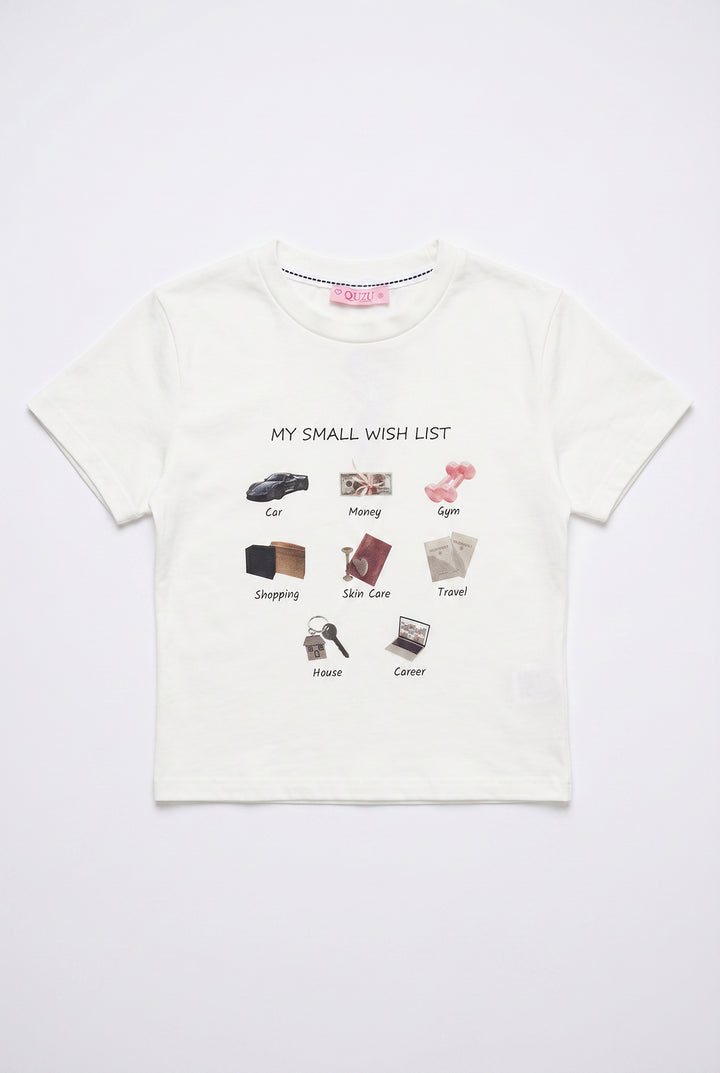 Wish List İkon Baskılı Tişört Ekru