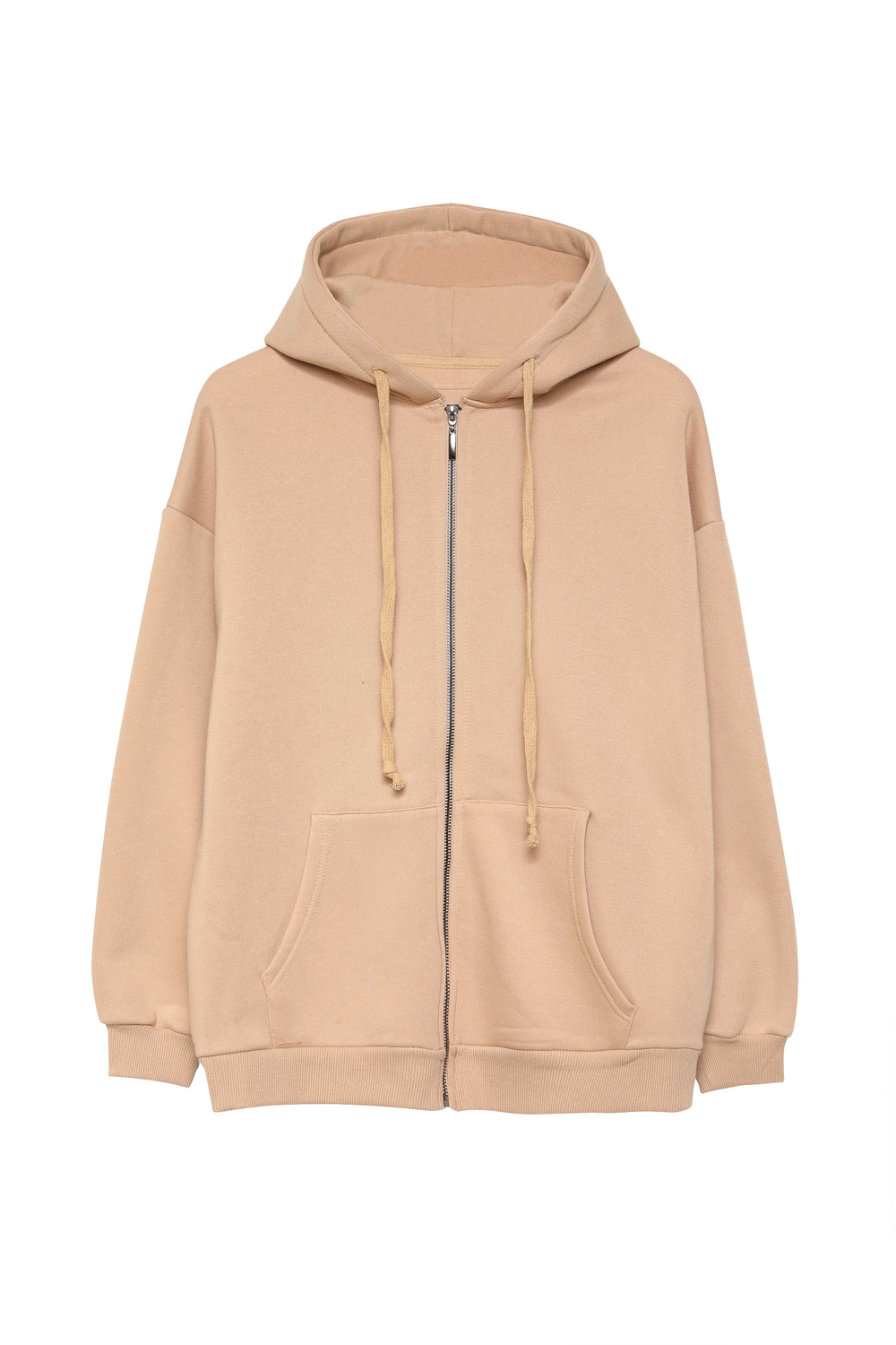 Zippered Hoodie Sweatshirt Beige