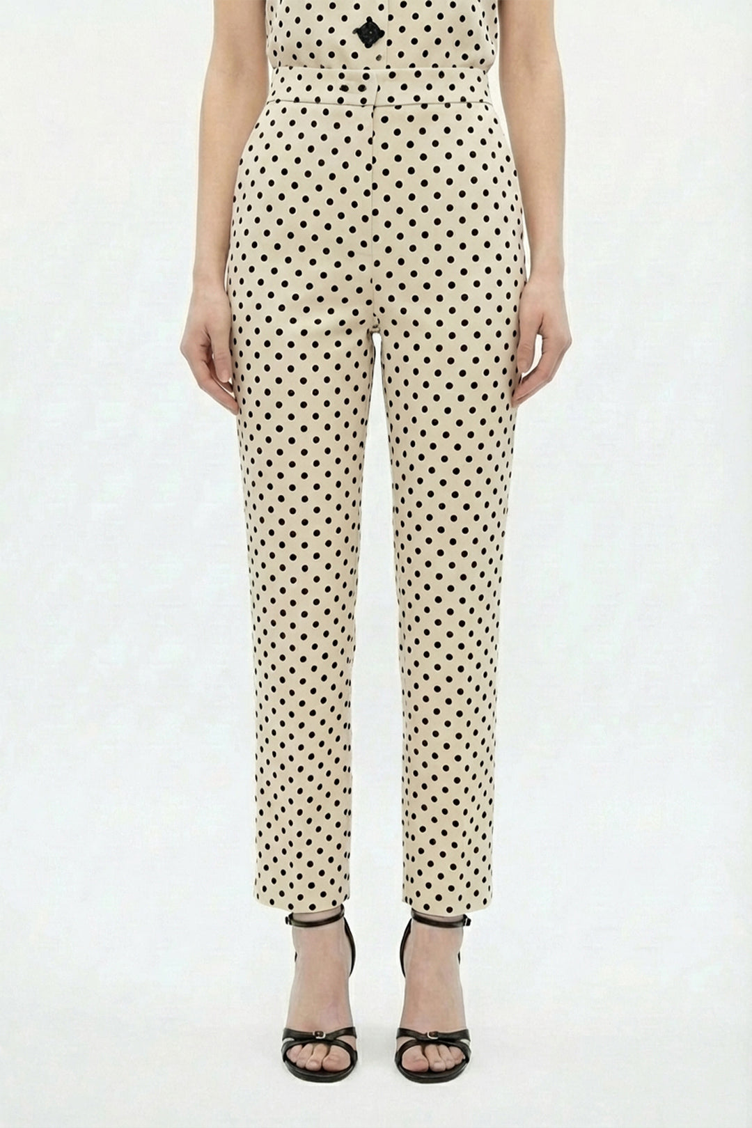 Puantiyeli İspanyol Paça Pantolon Krem