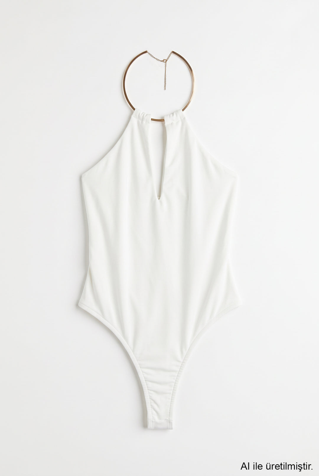 Gold Halka Aksesuarlı Bodysuit Ekru