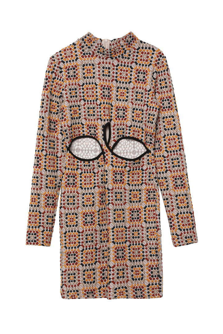 Cut Out Textured Dress Beige