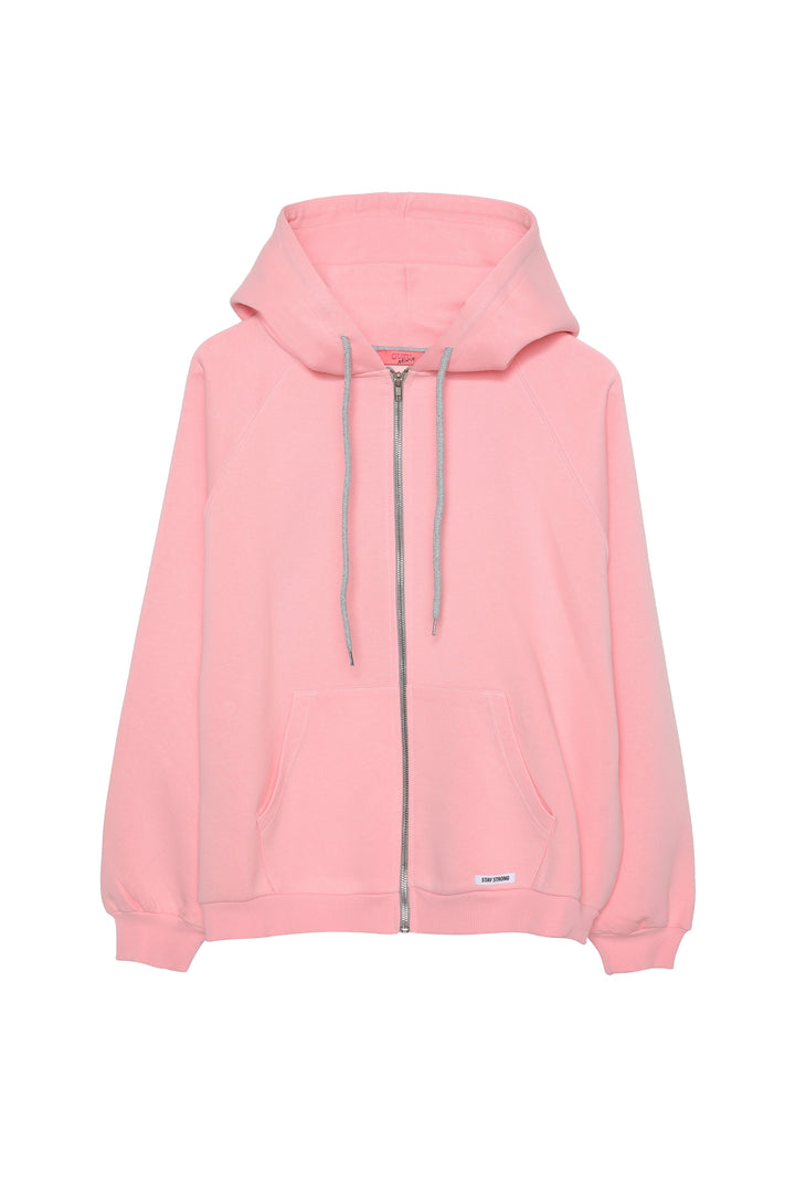 Sırt Baskılı Fermuarlı Sweatshirt Pembe